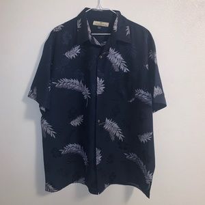 Silk Tommy Bahama Button Up Blue Pineapple Leaf Print Size Large